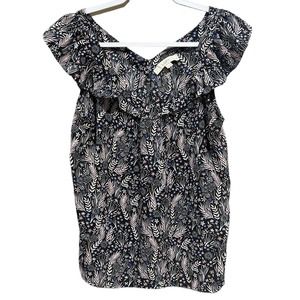 Loft Petites Womens Meadow Floral Flutter Sleeve Tank Top Blouse Size MP Medium